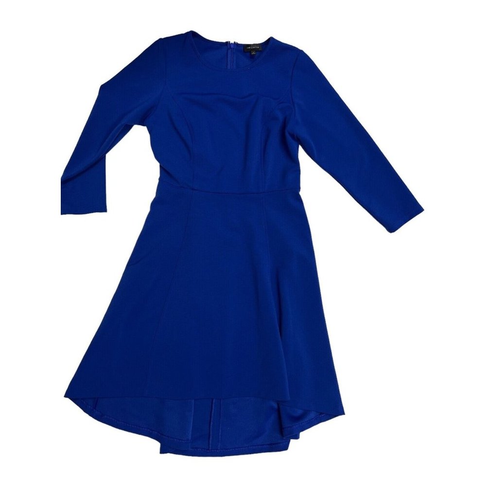The Limited Womens Small Blue Ribbed Fit Flare 3/4 Sleeve Dress Polyester Office